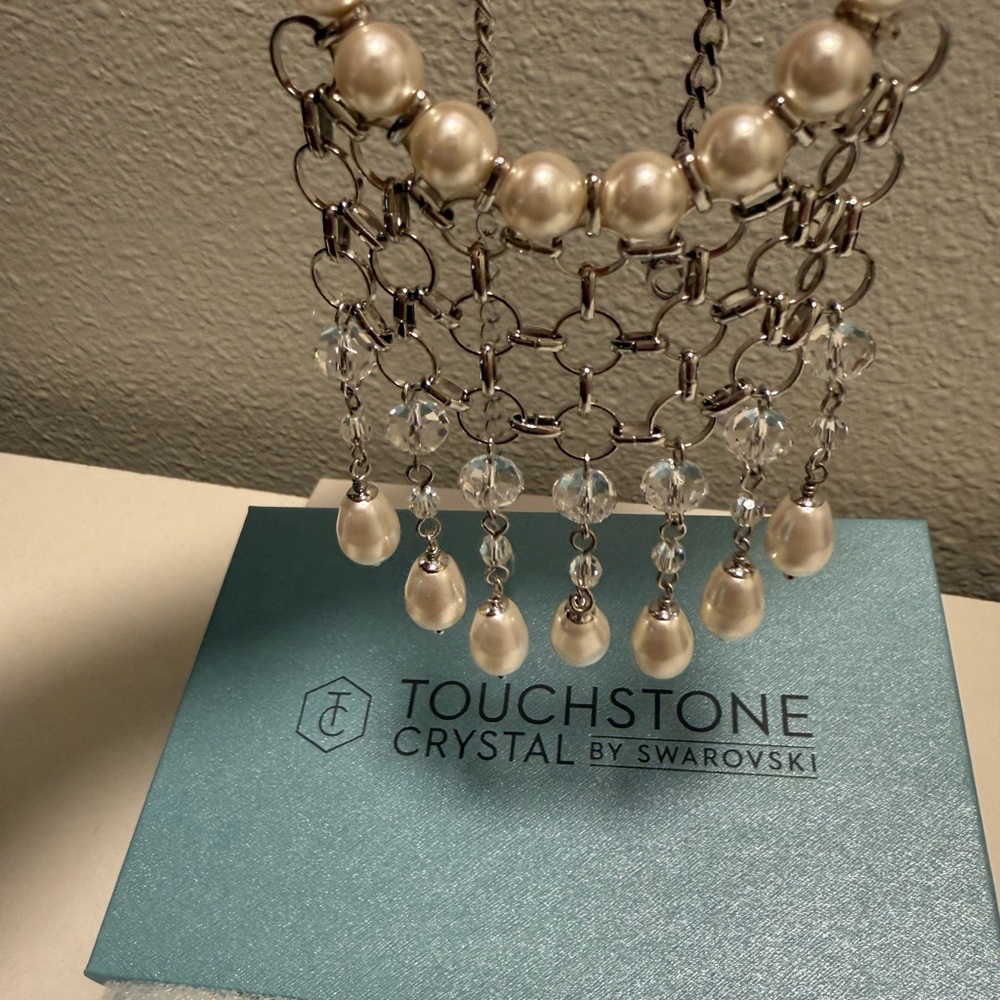 Touchstone Crystal Silver and Pearl Statement Necklace